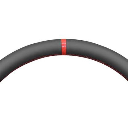 MEWANT DIY Hand Stitch Black Suede Genuine Leather Steering Wheel Cover for Dodge Ram Laramie Big Horn 1500 2019-2021 - color: Black Suede&Genuine Leather&Red Stripe&Red Thread