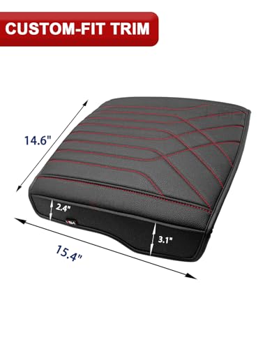 KBH Center Console Armrest Cover for 2019-2026 Dodge Ram 1500 2500 3500 5th Gen, Floor Console Bucket Seat, Arm Rest Cushion Pad Protector, Vinyl Leather, Black-Red Stitches - color: Black-Red Stitch