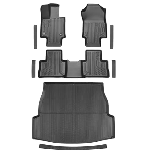 9PCS Custom Fit Floor Mats & Cargo Liner with Door Sill Guards, for 2019-2025 Toyota RAV4 / Hybrid/Prime, All-Weather TPE Floor Liners & Trunk Mat Set, Door Entry Protectors, Black - size: For Rav4 floor mats + Door Sill Plates 9pcs