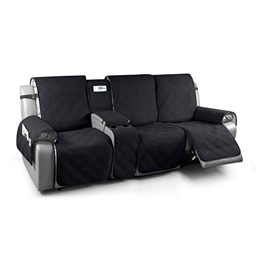 TAOCOCO 100% Waterproof Recliner Couch Covers for 3 Cushion Couch with Console, Recliner Sofa Cover for 3 Seat Sofa, Split Reclining Sofa Cover Furniture Pets Kids Protector (3 Seater, Black) - color: Black, size: 3 Seater