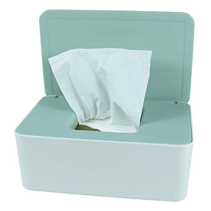 Diaper Wipes Dispenser, Tissue Storage Box Case, Wet Wipe Dispenser Holder with Lid for Home, Office, Cars (Green) - color: Green Lid, White Box
