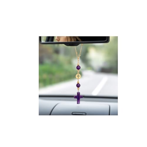 Cross Crystal Hanging Car Charm,Cute Healing Stones Car Decor for Rear View Mirror Boho Handmade Sun Catcher Ornament Accessories Amethyst Crystal Gifts for Women - color: Amethyst