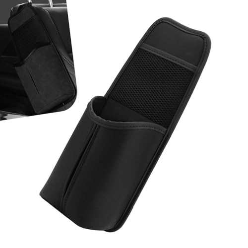 Car Hanging Tissue Holder, Strap-On Non-Slip Front and Back Seat Side Organizer with Mesh Net, Waterproof Leather Space Saving Car Cup Holder, Universal for Most Cars (Black) - color: Black