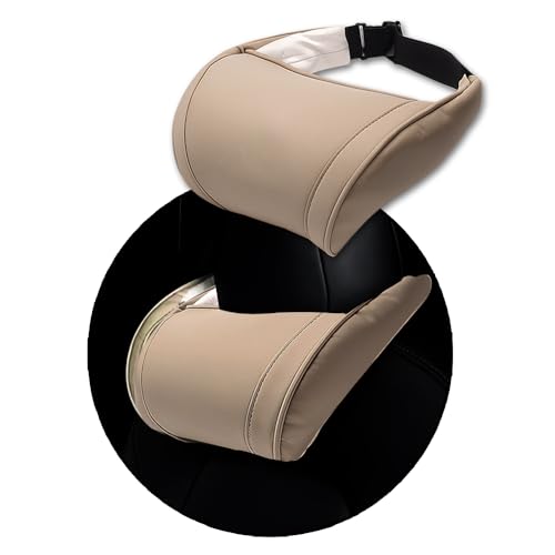 Car Headrest Neck Pillow Support Memory Foam Ergonomic Design Accessory for Driving Seat Fatigue Relief Compatible with Model S X 3 Y & Cybertruck - 1 Piece - color: D. Beige Ver. 1