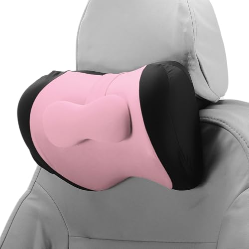 Car Headrest Pillow Ergonomic Comfortable Neck Support Pillow Milk Silk Fabric and Memory Foam Bandage Adjustable Width Black and Pink Set of 1 - color: Black Pink