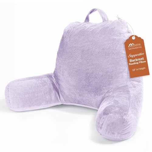 Sasttie Reading Pillow, Velvet Back Pillow for Bed Sitting Up, Adult Back-Rest Support Cushion with Arms for Sit Up on Couch, Sofa, and Floor, Dorm Essentials, Reading Accessories, Lavender - color: Lavender, size: Standard (18-Inch)