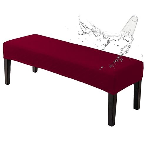 Genina Stretch Dining Bench Covers, Waterproof Stretch Jacquard Bench Seat Protector Cover, Rectangular Bench Cover for Bedrooms, Living Rooms, Kitchens, Removable, Washable-Wine Red - color: Wine Red, size: Argyle