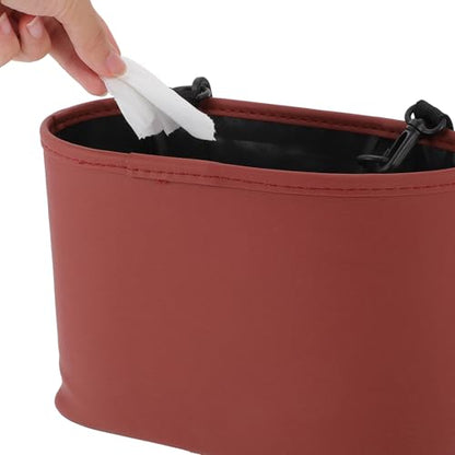 Car Trash Can Portable and Hanging 10.2" Length 4.3" Width 6.7" Height Trash Bin Faux Leather Wine Red 1 Pcs - color: Wine Red