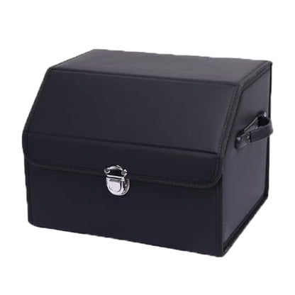 Leather Storage Box Car Trunk Organizer for Trunk SUV Sedan, Leather Foldable Storage Box with Lid (Black 14.9" L*12.2" W*11.8" H) - size: Black 14.9"L*12.2"W*11.8" H