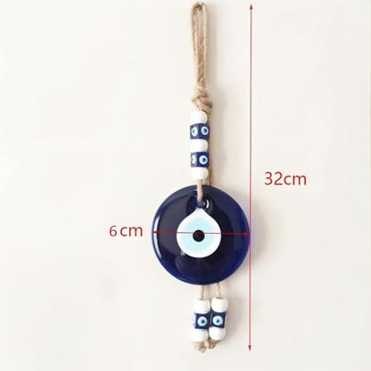 Blue Glass Evil Eye Turkish Greek Nazar Amulet Good Luck Charm - Handmade Hanging Ornament for Home, Office, Car Decoration, Garden, Blessing Ornament, Reflects Negative Energy (Large)