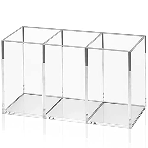 NIUBEE Acrylic Pen Holder 3 Compartments, Clear Pencil Organizer Cup for Countertop Desk Accessory Storage - color: Clear, size: 3 Cube