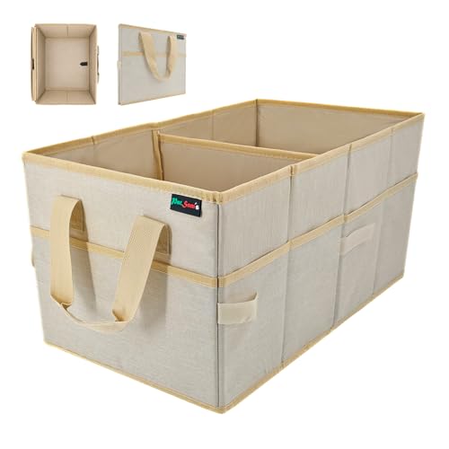 PAT SAM'S Car Trunk Organizer for SUV, Foldable Collapsible Storage Organizer with Dividers, Non-Slip Waterproof 600D Oxford, Backseat & Trunk Storage for Groceries, Tools, Toys (Beige) - color: Beige