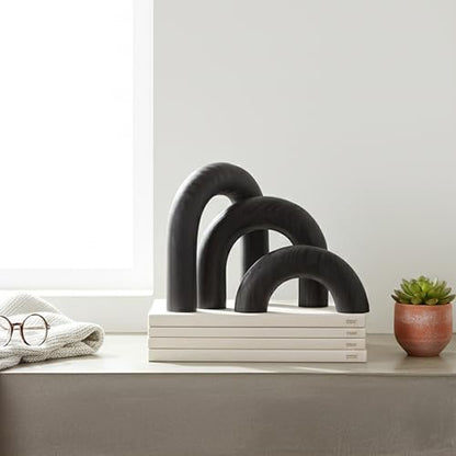 3Pcs Wooden Arches Decorative Object for Coffee Table Boho Shelf Decor Arch Design for japandi Home Aesthetic Shelf Neutral Home Accents (Black Stain)