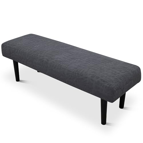 Stretch Bench Seat Cover, Reusable Slipcover for Dining Room & Bedroom, Removable Washable Rectangular Bench Covers, Elastic Fit for Home Furniture(Light Gray) - color: Leaf Grey