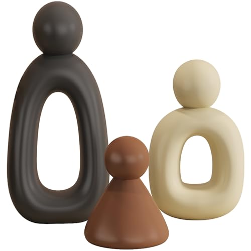 XINXUAN XGZY Abstract Three Sculptures - Minimalist Home Decoration, Modern Living Room Character Design, Desktop Decoration, Neutral Resin Art, Meaningful Home Gifts ﻿ - color: Brown, Beige, Coffee