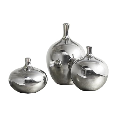 Madison Park Signature Ansen Ceramic Handmade Vase Set Home Décor - Metallic Accent Living Room Decoration Ideal for Shelf, Side Table, Mantle Ornaments, Multi Size, Silver 3 Piece - color: Silver