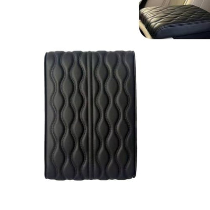 Wavy Quilted Car Armrest Cover, Premium Leather Auto Center Console Pad, Universal Armrest Cushion Protector for Car, Truck, Sedan, SUV, Anti-Scratch Soft Waterproof Console Cover (Black)