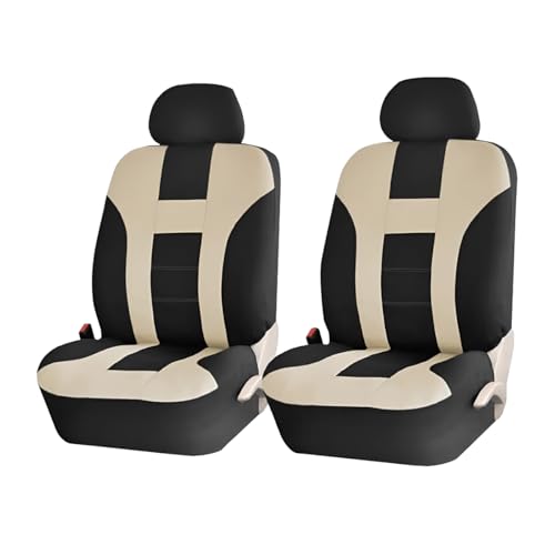 Car Seat Covers for Front Seat, Polyester Breathable Washable Elastic, Vehicle Seats Protector with Removable Headrest, Universal for Most Vans, Trucks, SUVs (Black/Beige) - color: Black/Beige