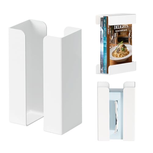 Adjustable Magnetic Glove & Tissue Box Holder, Wall Mount Dispenser for Gloves, Wipes & Tissues, Multi-Purpose Organizer for Kitchen, Laundry, Garage & Workshop, White