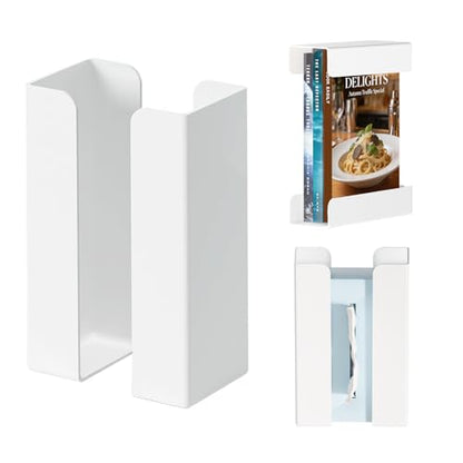 Adjustable Magnetic Glove & Tissue Box Holder, Wall Mount Dispenser for Gloves, Wipes & Tissues, Multi-Purpose Organizer for Kitchen, Laundry, Garage & Workshop, White