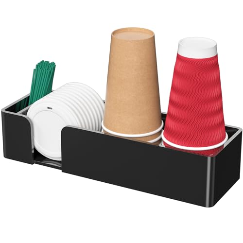 Coffee Bar Accessories and Organizer, Disposable Cup Holder for Countertop, 14.5 Inches Black Acrylic Storage and Organization for Coffee Cup Lid Stirrer Pod, Farmhouse Table Décor - color: Black, size: 14.5 Inches