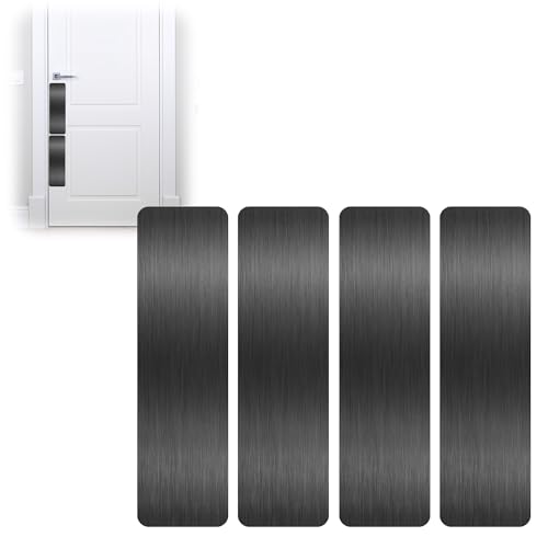 4 PCS 4"x14" Door Protector from Dog Scratching, Self-Adhesive Stainless Steel Door Kick Plate with Rounded Corners, Anti-Scratch Guard for Dogs & Cats, Brushed Fingerprint-Resistant Finish (Black) - color: Brushed Black, size: 4"*14"(4 PCS)