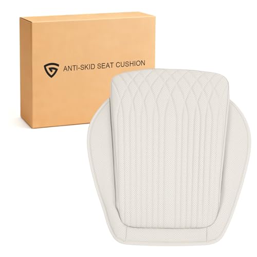 Universal Car Seat Cushion, Nappa Leather Ventilation Hole Breatheable Design for Driver Passenger, All-Season Anti-Slip Bottom Seat Cover,19.49in x 21.26in (1 Piece/White)