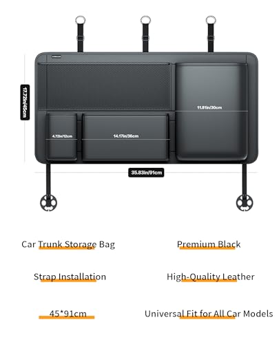 PU Leather Hanging Trunk Organizer - Sturdy Non-Sagging Car Trunk Organizer for SUV Sedan Truck - Waterproof Easy Clean Backseat Organizers Hanging Storage