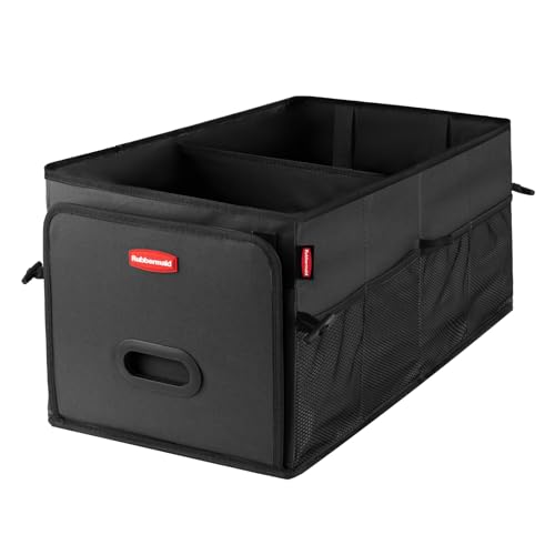 Rubbermaid Car Organizer, Collapsible Trunk Organizer, Multi-Compartment Car Storage Organization for Car Accessories, 2 Compartments-Black - color: Black