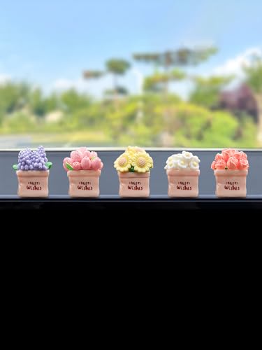 Car Interior Dashboard Decorations Plant Decor Small Flower Rearview Mirror Accessories Computer Figurines Accessory for Monitor Women,5PCS Flower - color: Flower1