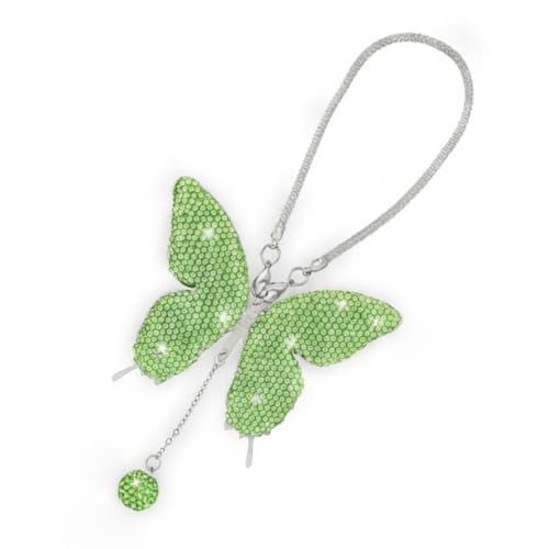 Bling Butterfly Diamond Car Hanging Accessories, Crystal Butterfly Rear View Mirror Luck Car Decoration Accessories for Women, Valentine's Day Presents Ornament Pendant for All Cars (Green) - size: Green