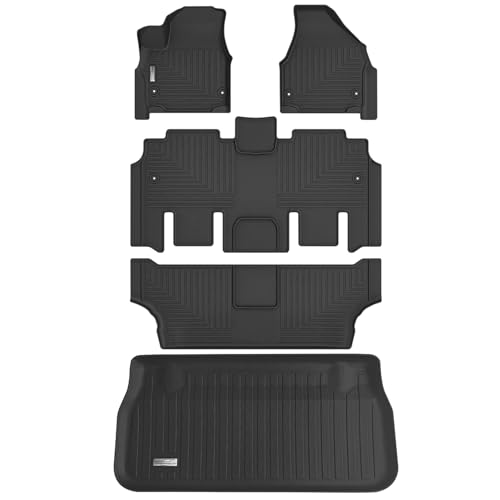Floor Mats & Cargo Liner for 2017-2023 2024 2025 2026 Chrysler Pacifica(No Hybrid Models),1st & 2nd & 3rd Row with Trunk mat Full Set,TPE All Weather Car Mats - size: 2017-2026 Pacifica Full Set(Non Hybrid)