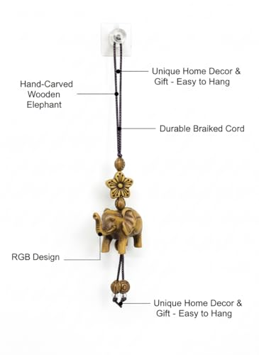 Lucky Elephant Pendant Charm for Car Rear View Mirror, Bag, or Home Decor – Handcrafted Resin Elephant with Braided Cord & Floral Beads, Symbol of Wisdom and Protection