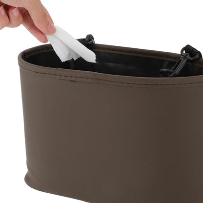 Car Trash Can Portable and Hanging 10.2" Length 4.3" Width 6.7" Height Trash Bin Faux Leather Brown 1 Pcs - color: Brown