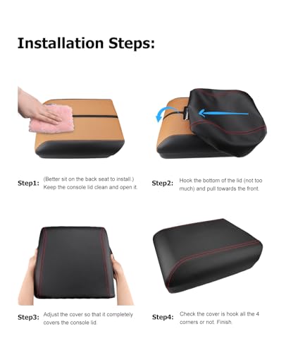 INTGET Center Console Cover for 2025 2026 Ford F150 Accessories Interior 2021 2022 2023 2024 Car Middle Arm Rest Armrest Lid Seat Cover Protector Elbow Cushion Pad(Black Stitches, 2021-2026)