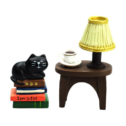 RAQWI Cute Mini Cat on Books Figurine Resin Cat for Office, Home Decoration Perfect Cute Cat Gift for Cat Lovers - style: Lamps