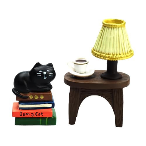 RAQWI Cute Mini Cat on Books Figurine Resin Cat for Office, Home Decoration Perfect Cute Cat Gift for Cat Lovers - style: Lamps