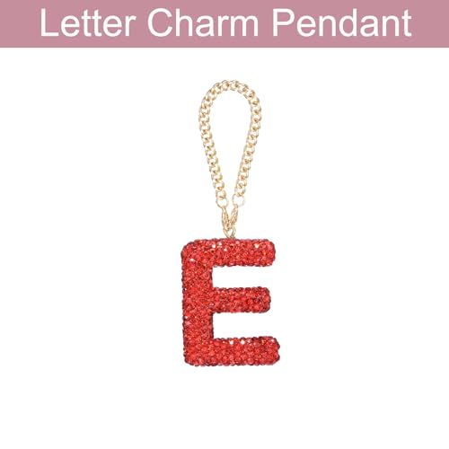 MECCANIXITY Bling Car Letter Charm, Initial E Letter Interior Car Rear View Mirror Decoration Hanging Crystal Ornaments for Women Bags Water Cup DIY Craft, Red - style: Letter E