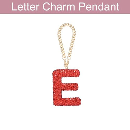MECCANIXITY Bling Car Letter Charm, Initial E Letter Interior Car Rear View Mirror Decoration Hanging Crystal Ornaments for Women Bags Water Cup DIY Craft, Red - style: Letter E