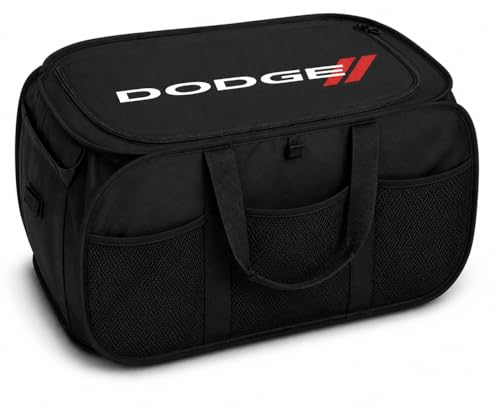 SR1 Performance USA Dodge Pop Up Cargo Organizer – Expandable Collapsible Trunk Storage Caddy for Challenger, Charger, Durango, Hornet, Dart & More – Black with Logo - color: Dodge