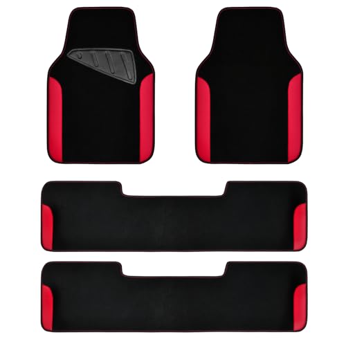 CAR PASS Waterproof Universal Faux Leather 3Row Car Floor Mats, Red Car Mats Fit for SUV,Vans,sedans, Trucks,Set of Vehicles Car Carpet with Driver Heel Pad and Anti-Slip Nibs Backing (Red 3Row) - color: Red 3Row