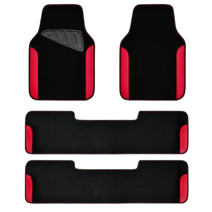 CAR PASS Waterproof Universal Faux Leather 3Row Car Floor Mats, Red Car Mats Fit for SUV,Vans,sedans, Trucks,Set of Vehicles Car Carpet with Driver Heel Pad and Anti-Slip Nibs Backing (Red 3Row) - color: Red 3Row
