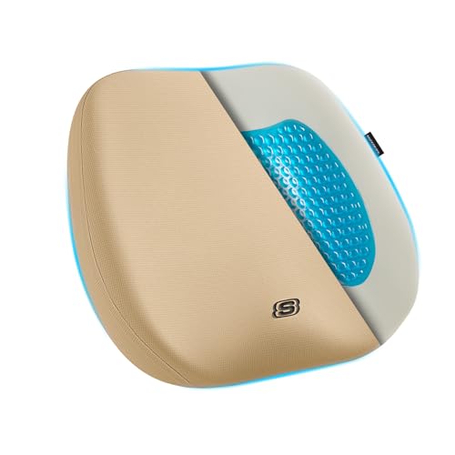 Skechers Seat Cushion Premium Gel & Memory Foam-Office Chair Cushion for Tailbone Pain Relief,Butt Pillow for Office Chair,Car seat Cushion,Long Sitting Office Workers,and Car Drivers,Beige - color: Beige