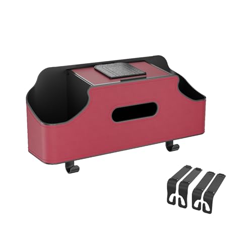 Car Headrest Backseat Organizer, Multi-Functional Vehicle Headrest Hanging Storage Box with Hook Cup Phone Holder Tissue Box, Universal Automotive Interior Seat Back Organizer (Red)