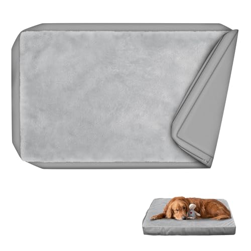 Explore Land Waterproof Dog Bed Cover Machine Washable Fluffy Dog Bed Replacement Cover, 48Lx36Wx4H inch, Gray - color: Gray With Softer Fluffy, size: 48”Lx36”Wx4”H