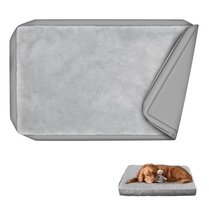 Explore Land Waterproof Dog Bed Cover Machine Washable Fluffy Dog Bed Replacement Cover, 48Lx36Wx4H inch, Gray - color: Gray With Softer Fluffy, size: 48”Lx36”Wx4”H