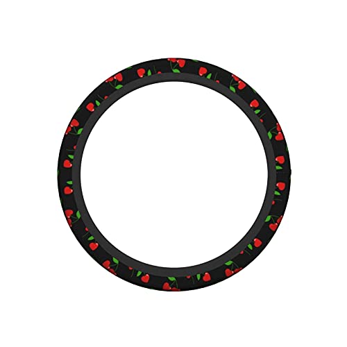 Red Hearts Cherry Steering Wheel Covers Non Slip Neoprene Steering Wheel Protector Universal 15 inch for Men Women Car Trucks - color: Black16