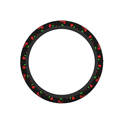 Red Hearts Cherry Steering Wheel Covers Non Slip Neoprene Steering Wheel Protector Universal 15 inch for Men Women Car Trucks - color: Black16