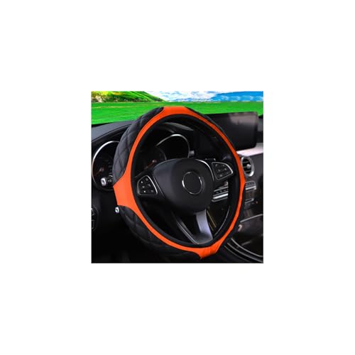 15 Inch Car Leather Steering Wheel Cover, Automotive Accessories Elastic Breathable Anti-Slip Soft Wheel Protector Fits Men and Women, Suitable for SUVs, Trucks, Vehicles and RVs (Orange) - color: Orange