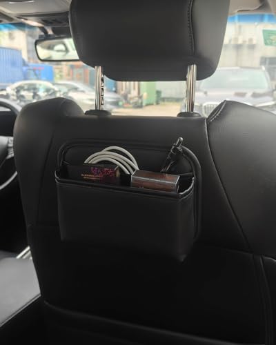 Driver's Car Storage Bag, Small Car Side Pocket Organizer for Car Seats, Doors and Consoles, PU Leather, (Black)